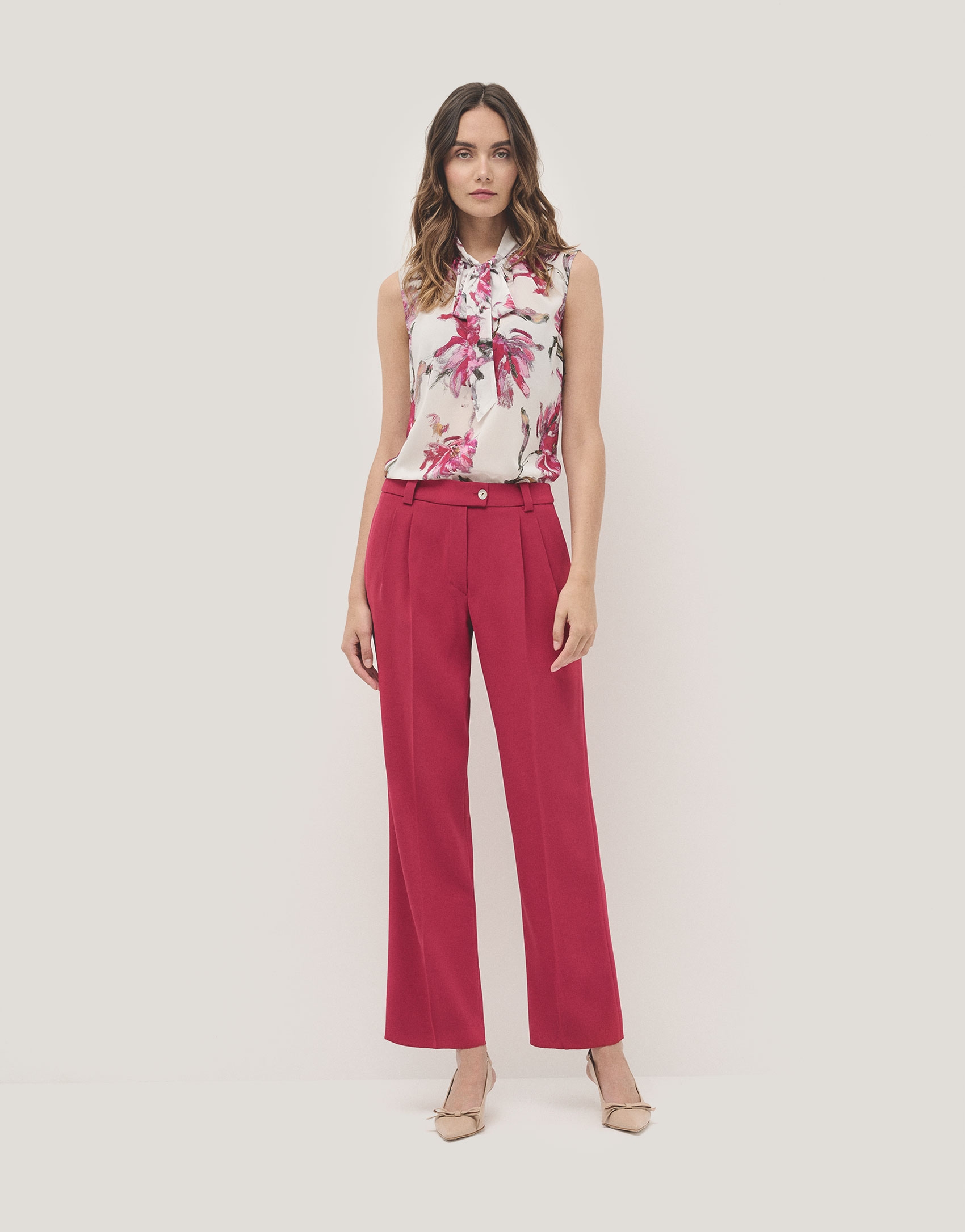 Raspberry floral top with georgette bow