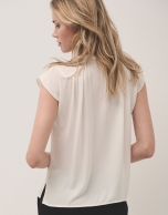 Ecru light crepe blouse with tucks