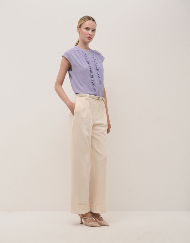 Lilac light crepe blouse with tucks