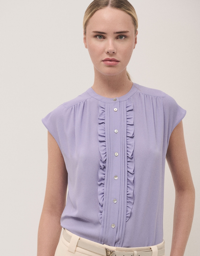 Lilac light crepe blouse with tucks