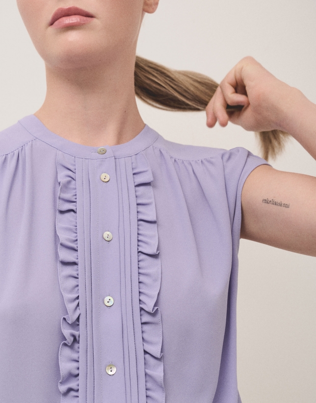 Lilac light crepe blouse with tucks