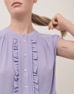 Lilac light crepe blouse with tucks