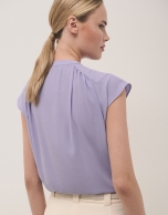 Lilac light crepe blouse with tucks