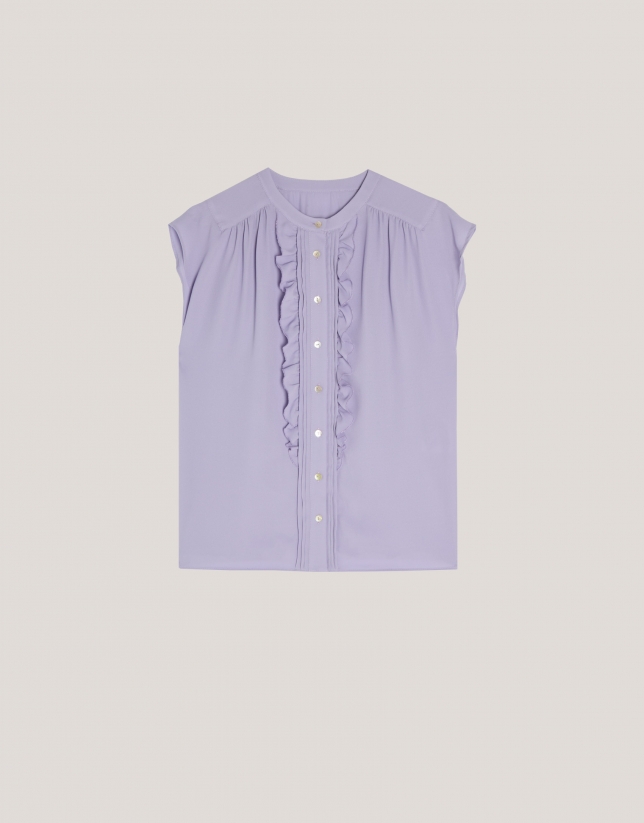 Lilac light crepe blouse with tucks