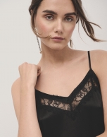 Black satin lingerie top with lace