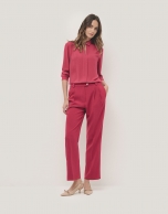 Raspberry shirt with central pleat in flaire crepe