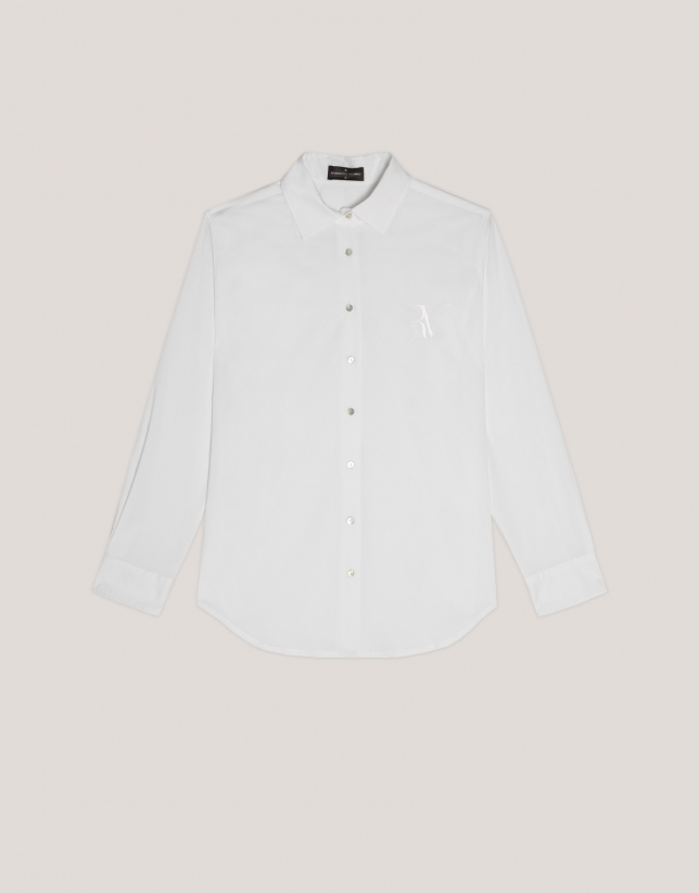 Camisa corte masculino blanca logo RV bordado