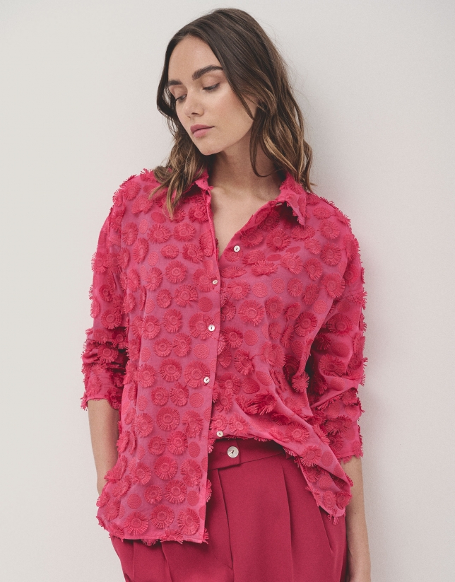 Raspberry oversize fil coupé blouse with circle design