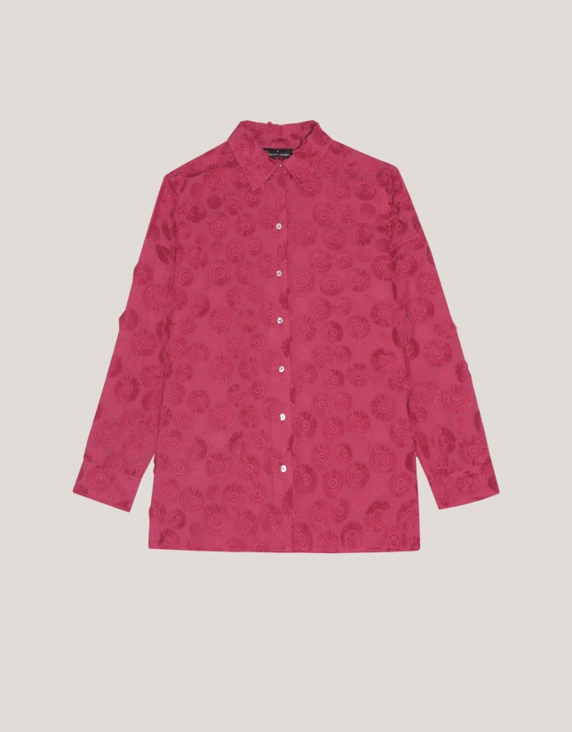 Raspberry oversize fil coupé blouse with circle design