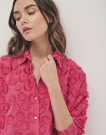 Raspberry oversize fil coupé blouse with circle design