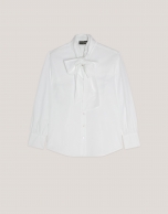 White cotton jacquard rhrombus shirt with bow