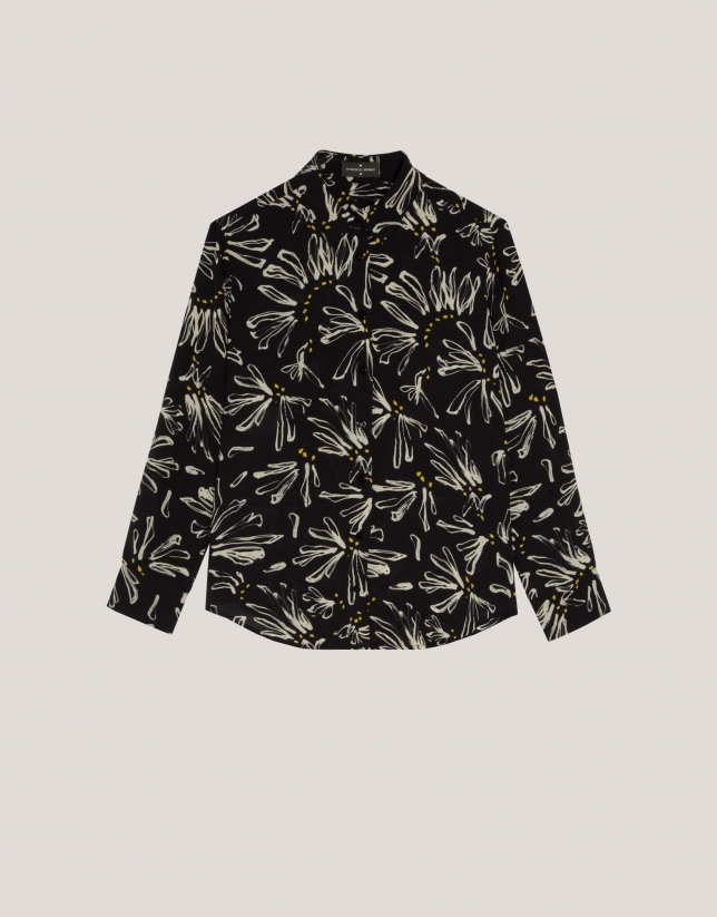 Black and beige men's shirt with floral print