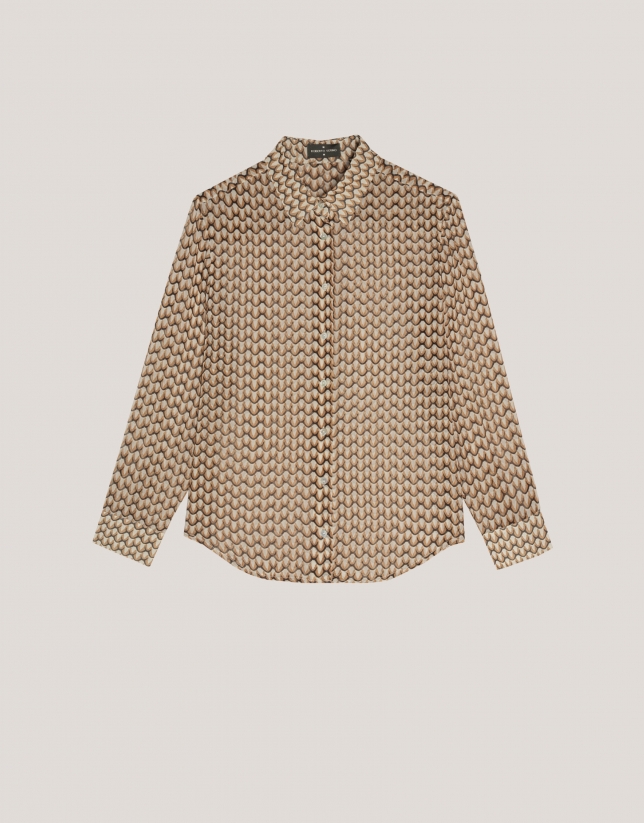 Brown men's shirt in flaire chiffon geometric design