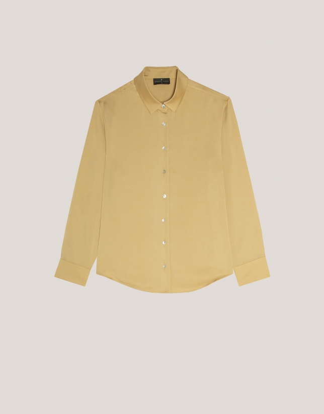 Mustard satin men's shirt 