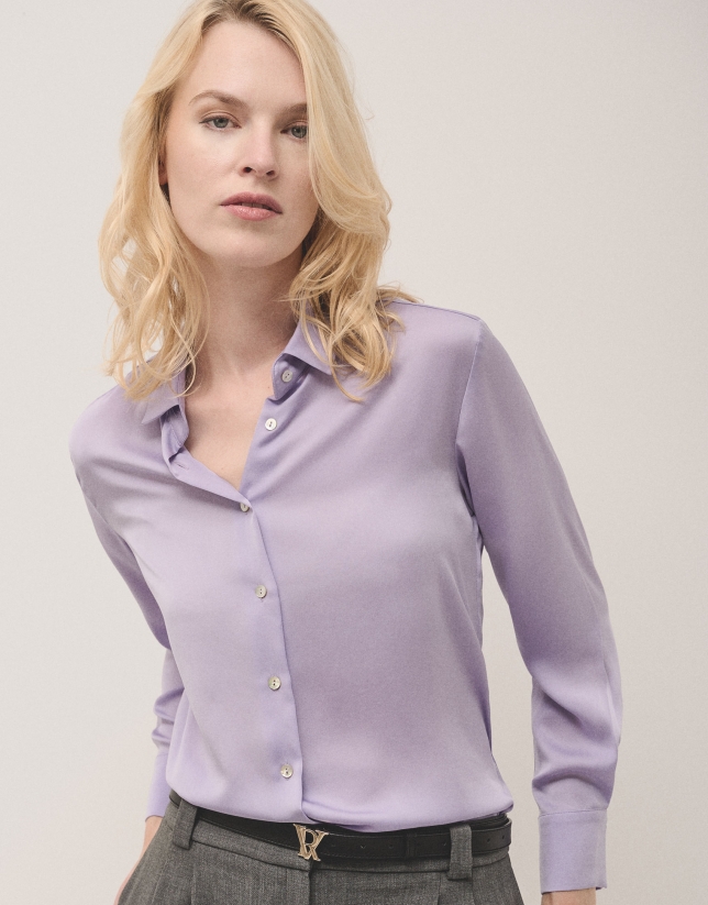 Lilac satin men's shirt 