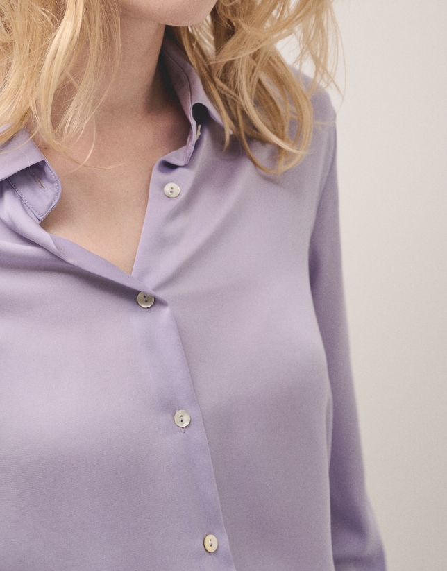 Lilac satin men's shirt 