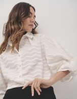 White oversize fil coupé blouse with waves