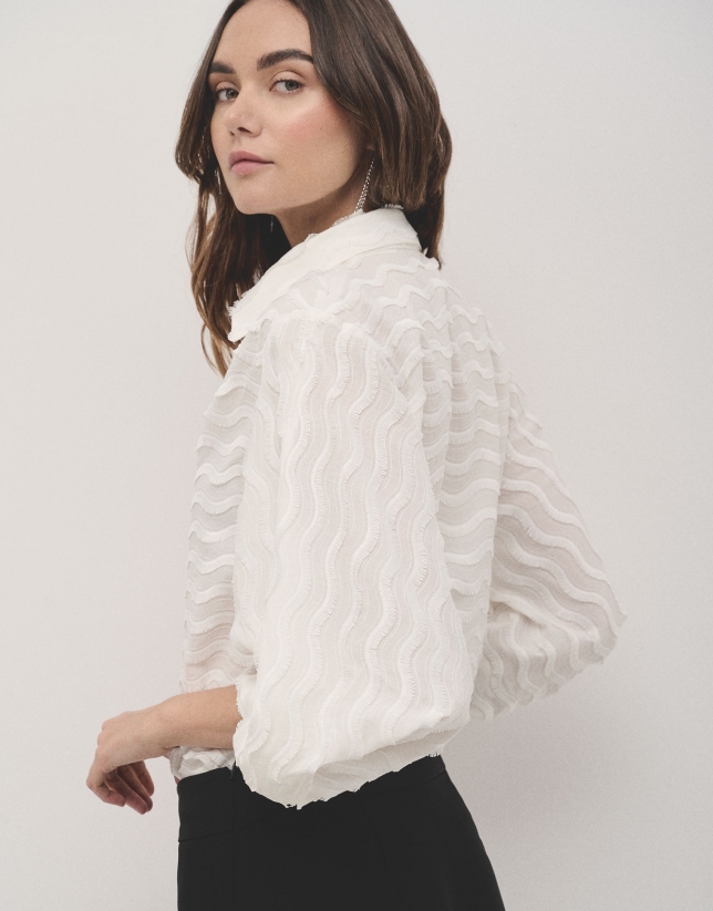 White oversize fil coupé blouse with waves