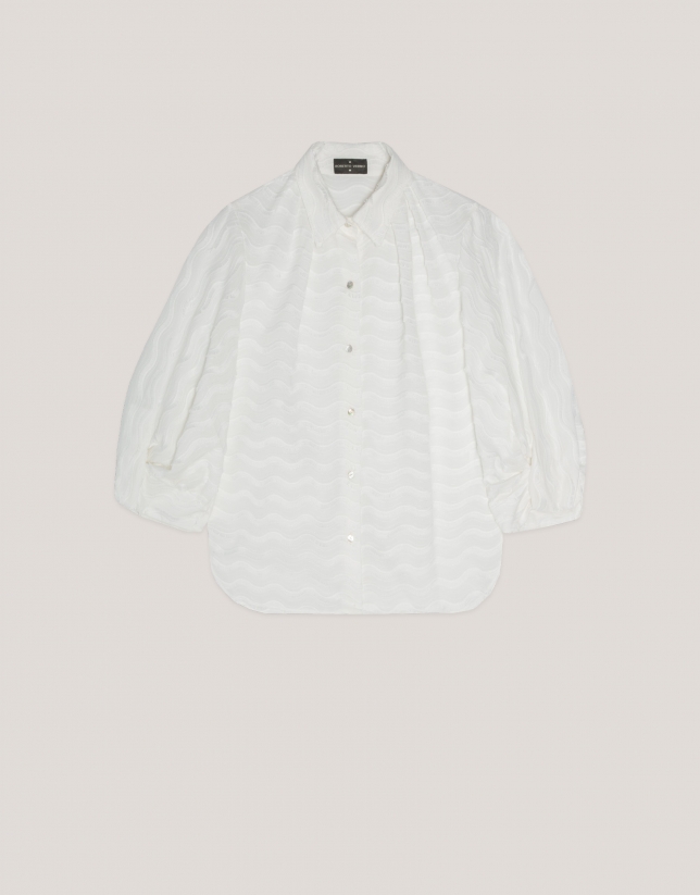 White oversize fil coupé blouse with waves