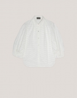 White oversize fil coupé blouse with waves