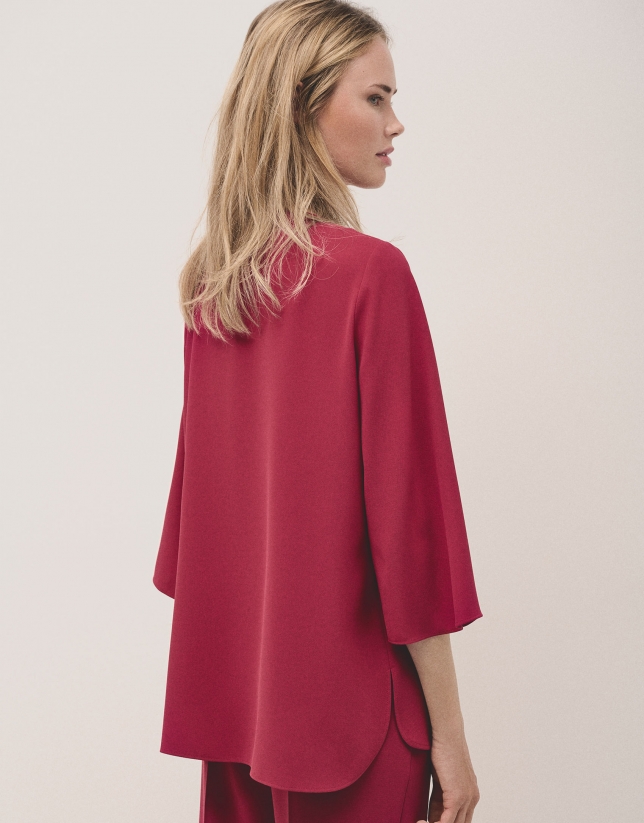 Raspberry crepe oversize blouse with side slits