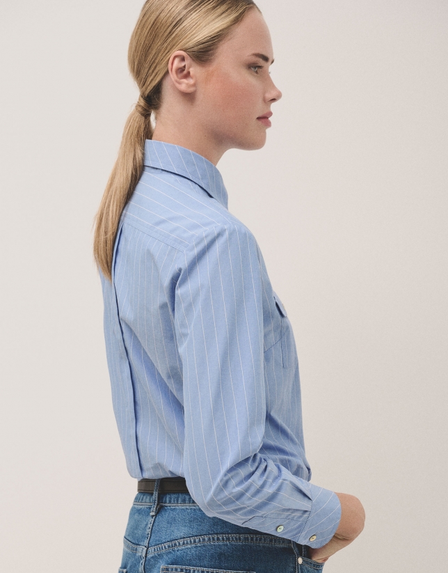 Blue and white striped shirt with pockets