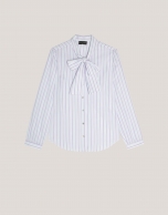 Lilac and blue striped cotton shirt with bow