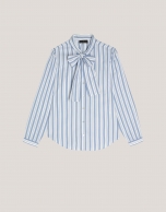 Blue wide striped cotton shirt with bow