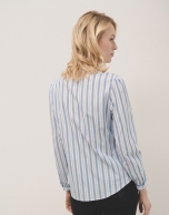 Blue wide striped cotton shirt with bow