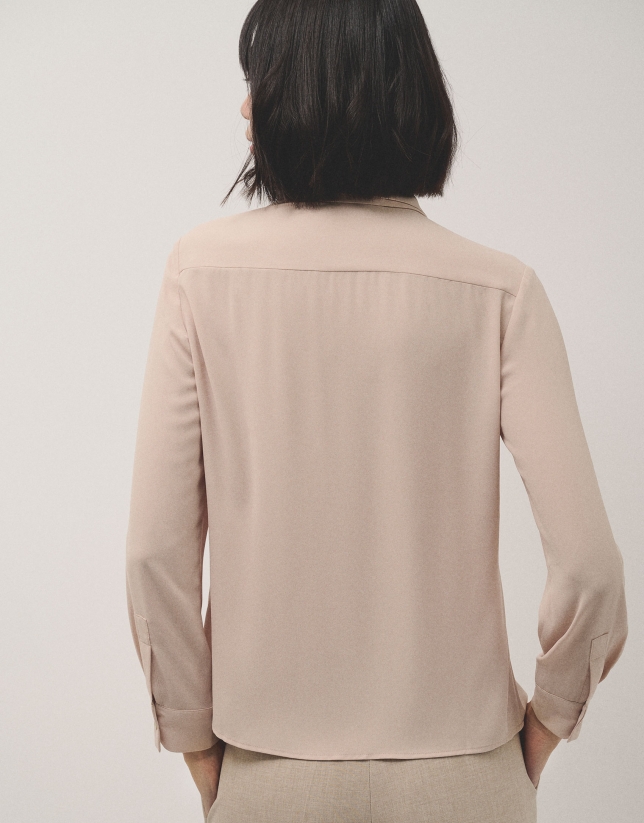 Blusa manga larga crepé ligero beige