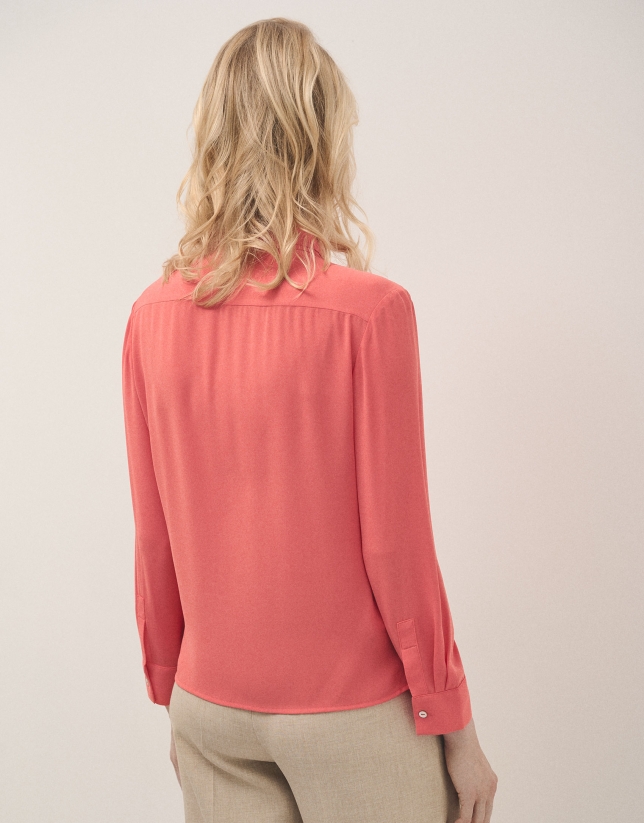 Long sleeve blouse in orange flaire crepe