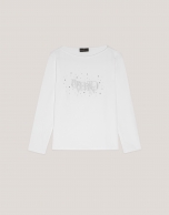 White cotton top with long sleeves and embroidered VERINO