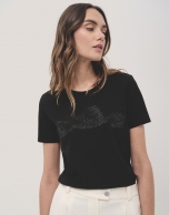 Black cotton top with strass ROBERTO VERINO