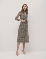 Shirtwaist midi dress with brown geometric print