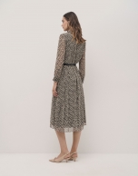 Shirtwaist midi dress with brown geometric print