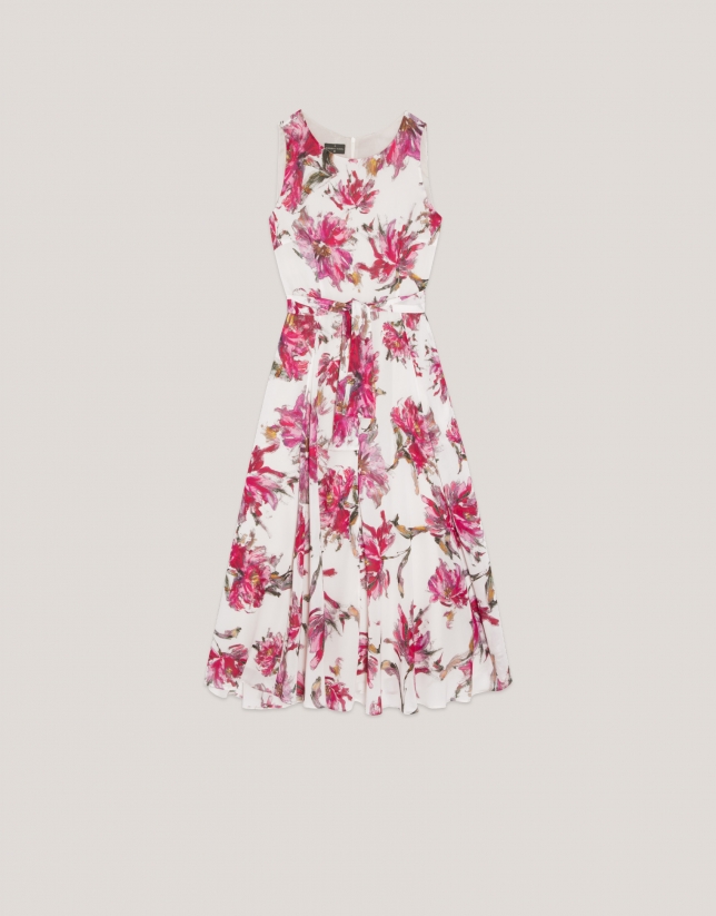 Sleeveless georgette midi dress in raspberry floral print