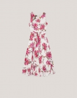 Vestido midi sin mangas en georgette estampado floral tonos frambuesa