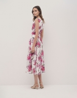 Sleeveless georgette midi dress in raspberry floral print