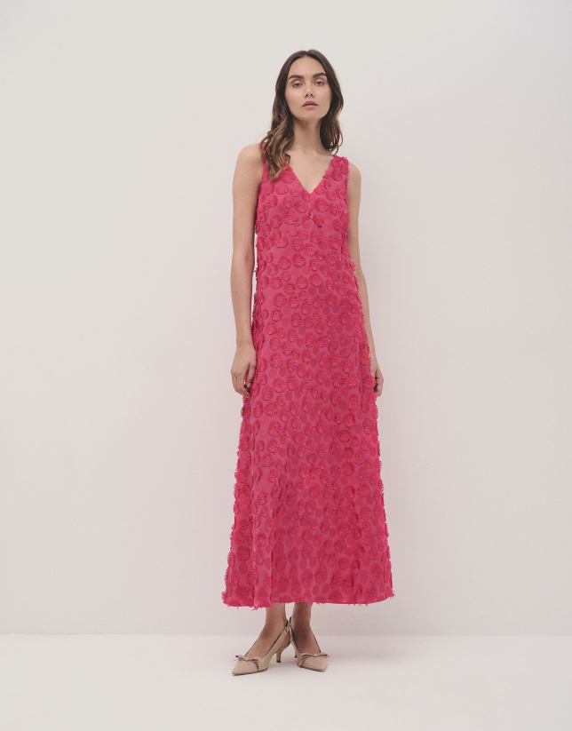 Raspberry sleeveless fil coupé midi dress