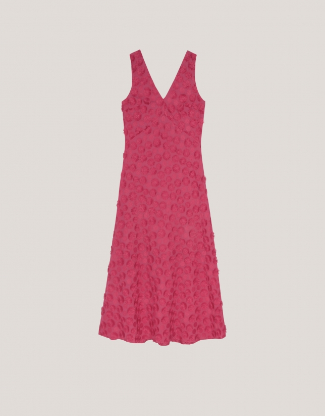 Raspberry sleeveless fil coupé midi dress