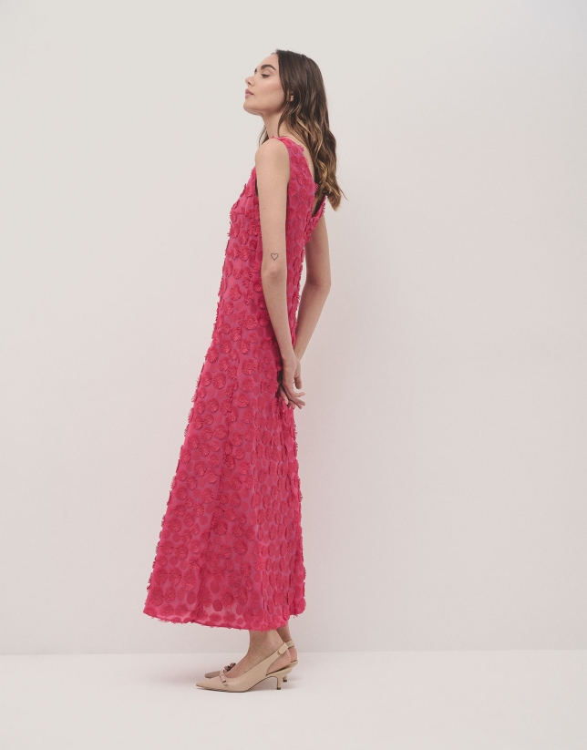 Raspberry sleeveless fil coupé midi dress