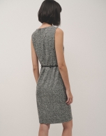 Sleeveless straight dress in black and grey partrich eye