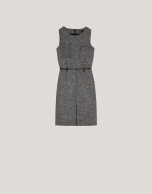 Sleeveless straight dress in black and grey partrich eye