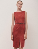 Tile colored sleeveless woven dress with chanel style checkered pattern