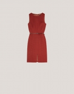 Tile colored sleeveless woven dress with chanel style checkered pattern