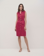 Raspberry shirtwaist satin cotton dress 