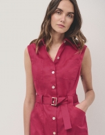 Raspberry shirtwaist satin cotton dress 