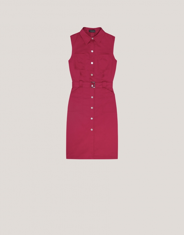 Raspberry shirtwaist satin cotton dress 