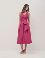 Raspberry taffeta sleeveless midi dress 