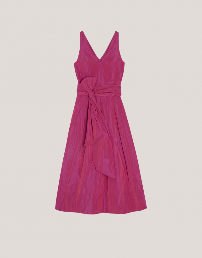 Raspberry taffeta sleeveless midi dress 